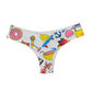 Colorful underwear with cartoon designs on a white background